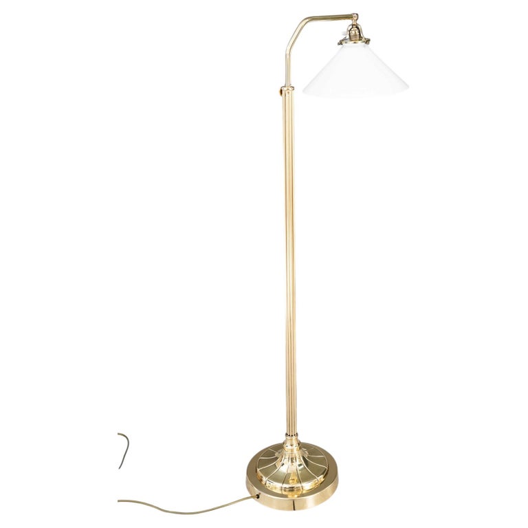 Adjustable Art Deco floor lamp with white opal glass shade vienna around 1920s