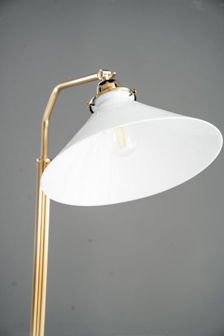 Adjustable Art Deco floor lamp with white opal glass shade vienna around 1920s