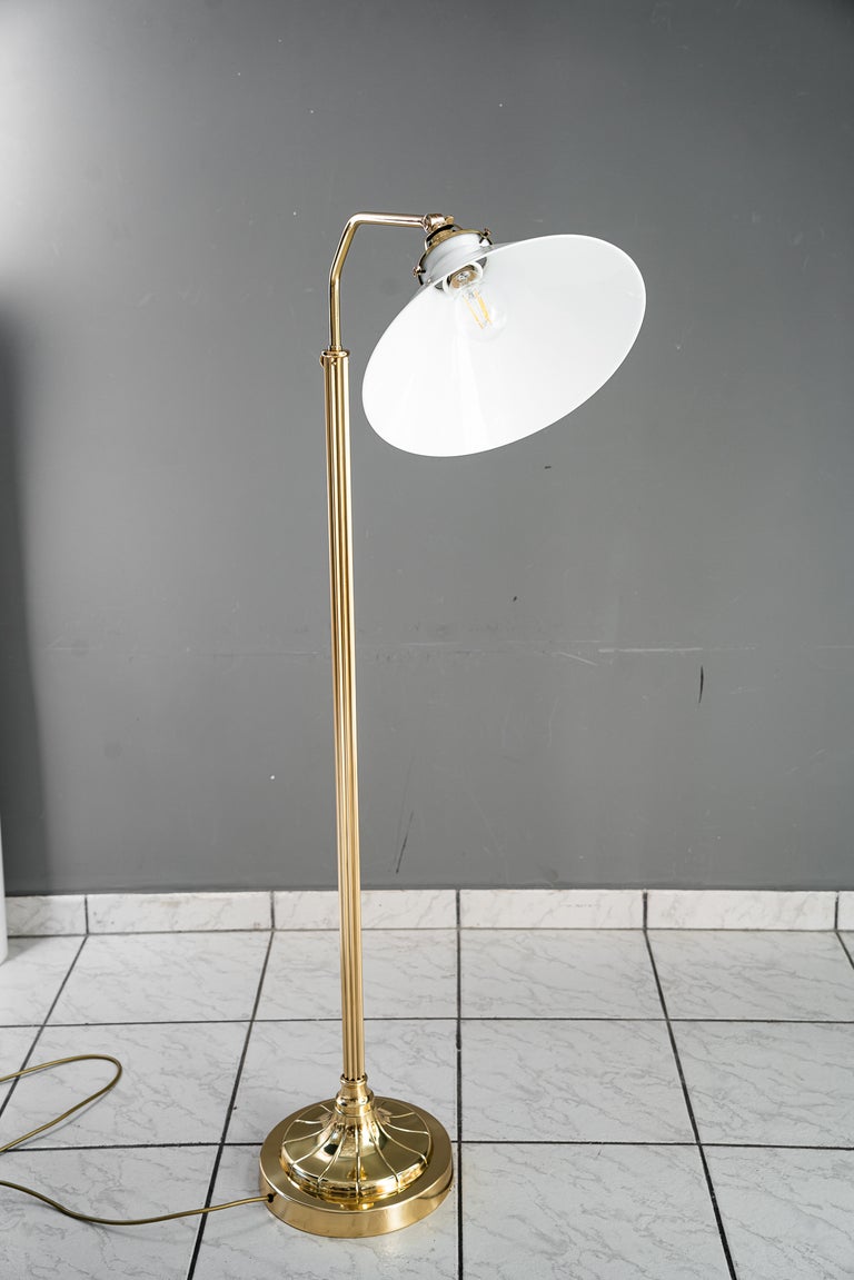 Adjustable Art Deco floor lamp with white opal glass shade vienna around 1920s