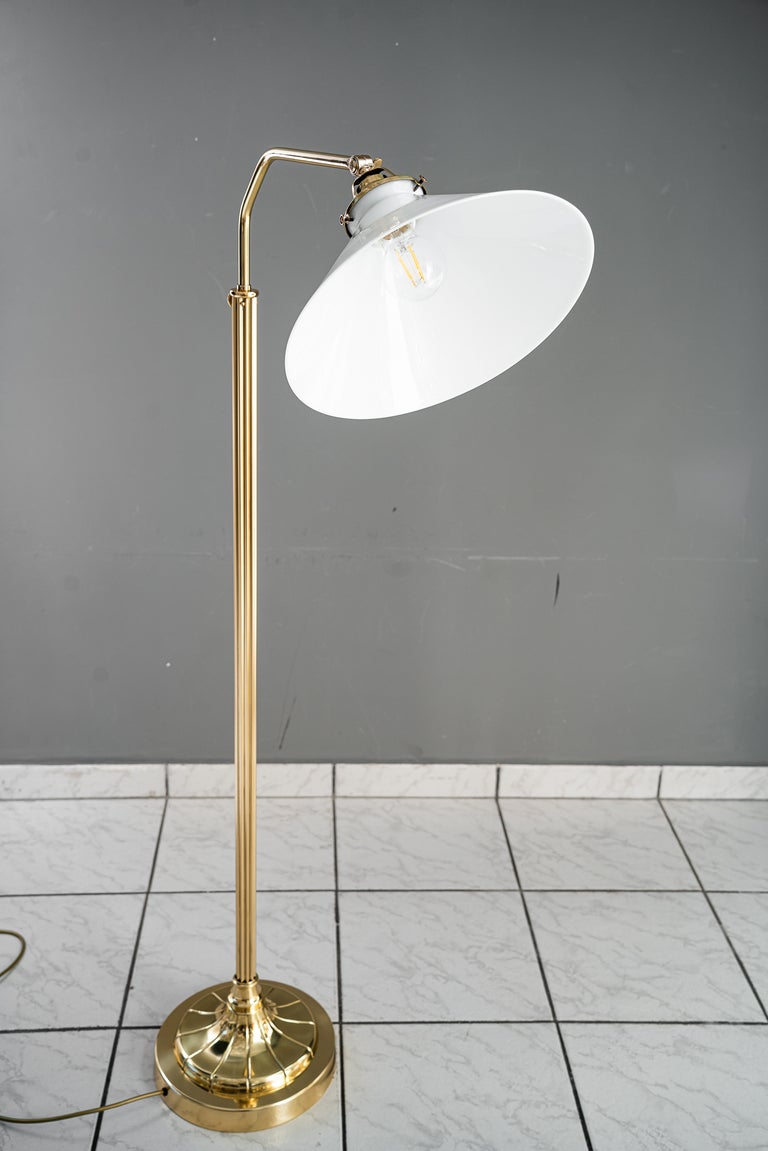 Adjustable Art Deco floor lamp with white opal glass shade vienna around 1920s