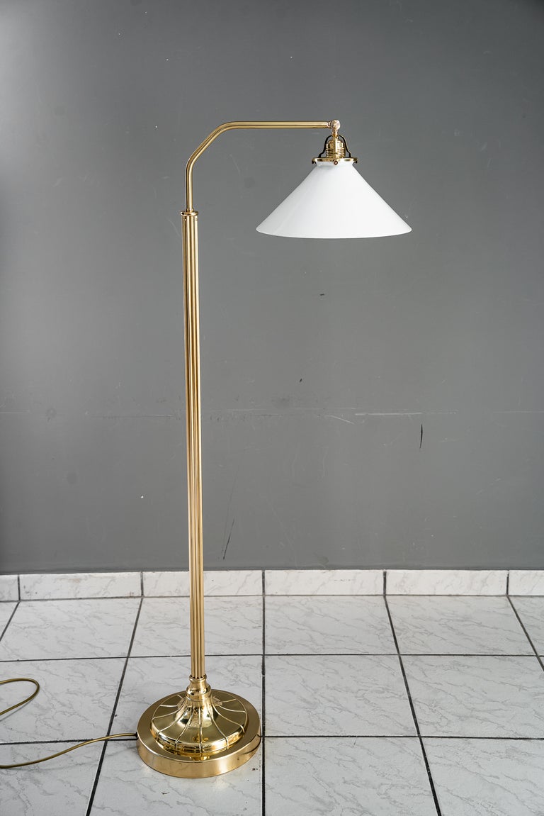 Adjustable Art Deco floor lamp with white opal glass shade vienna around 1920s