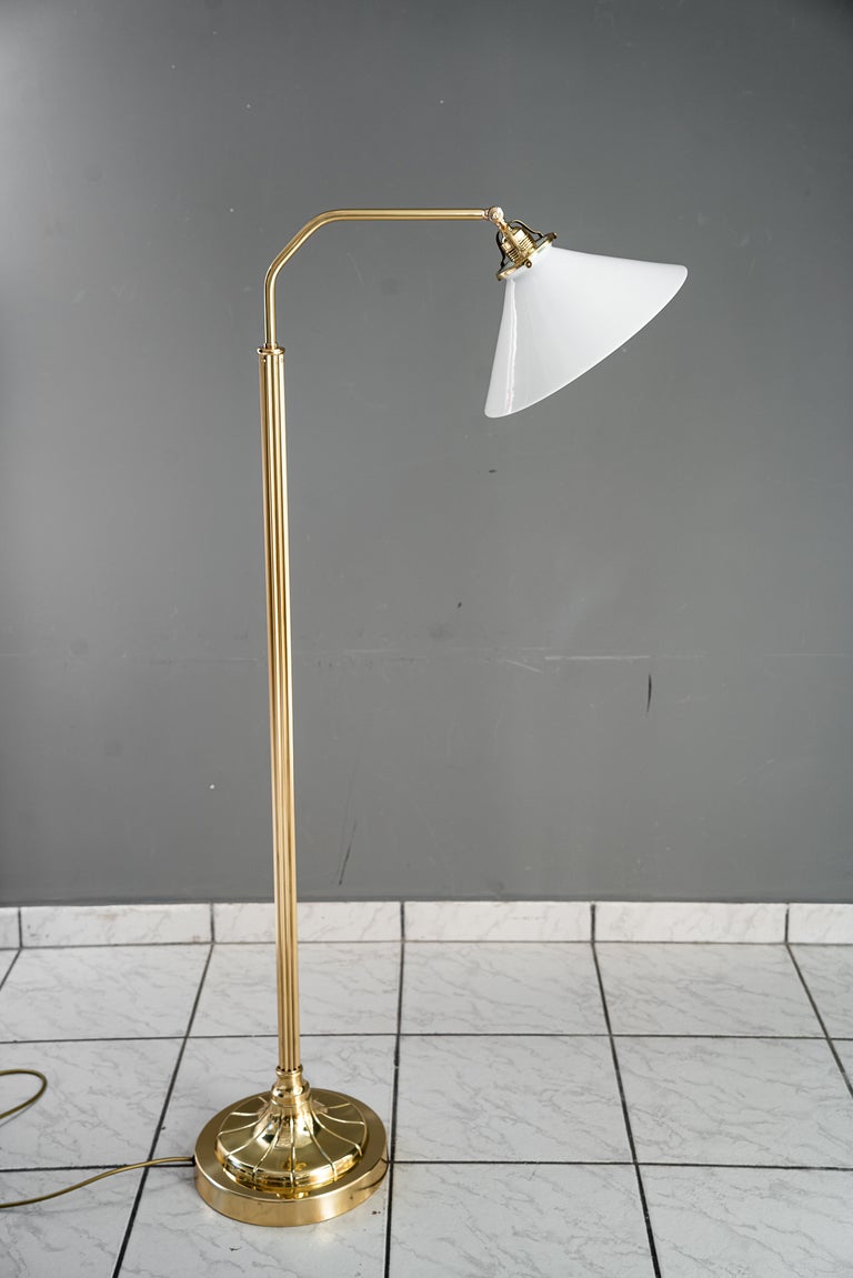 Adjustable Art Deco floor lamp with white opal glass shade vienna around 1920s