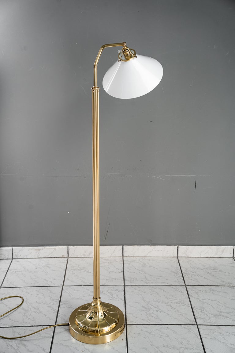 Adjustable Art Deco floor lamp with white opal glass shade vienna around 1920s