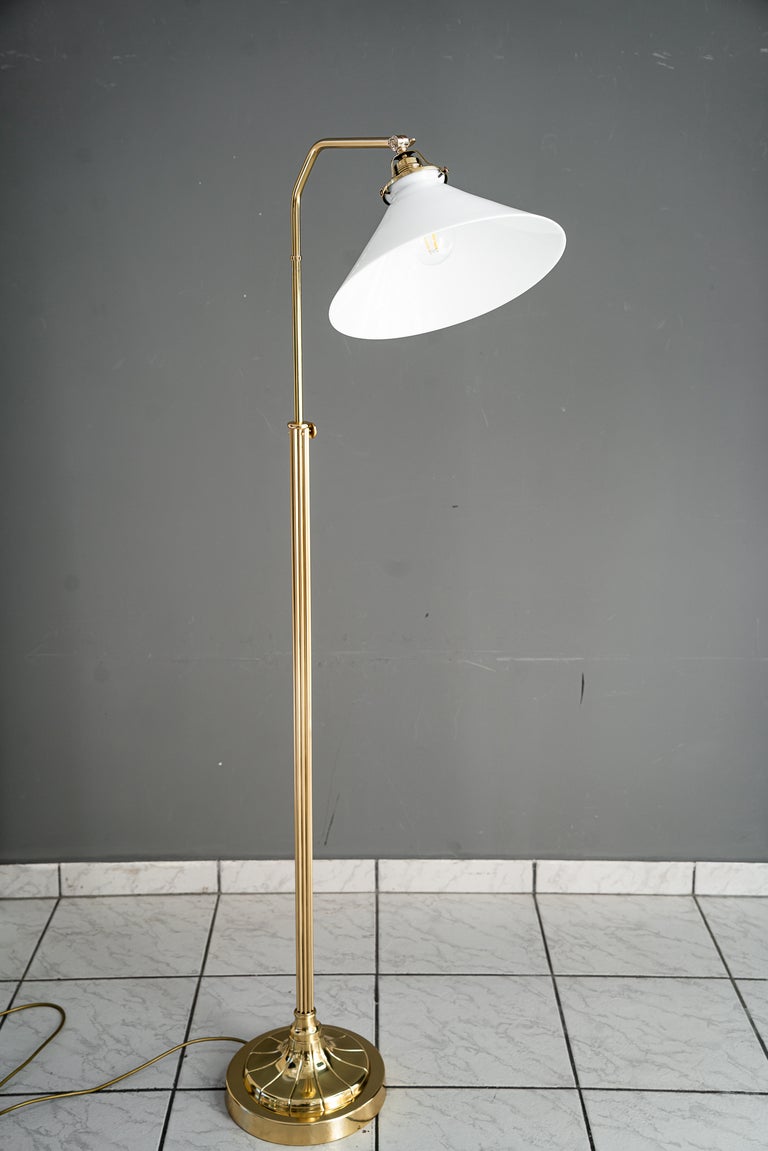 Adjustable Art Deco floor lamp with white opal glass shade vienna around 1920s