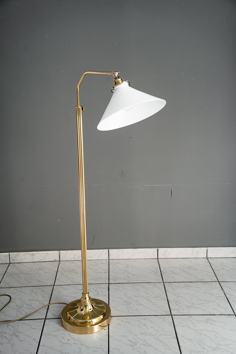 Adjustable Art Deco floor lamp with white opal glass shade vienna around 1920s