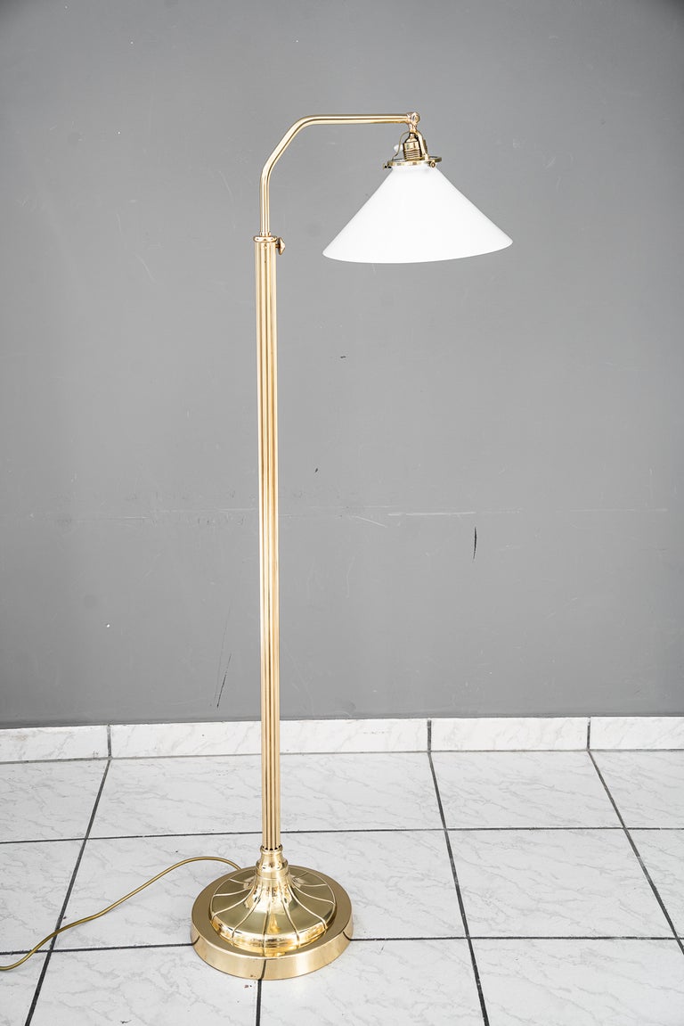 Adjustable Art Deco floor lamp with white opal glass shade vienna around 1920s