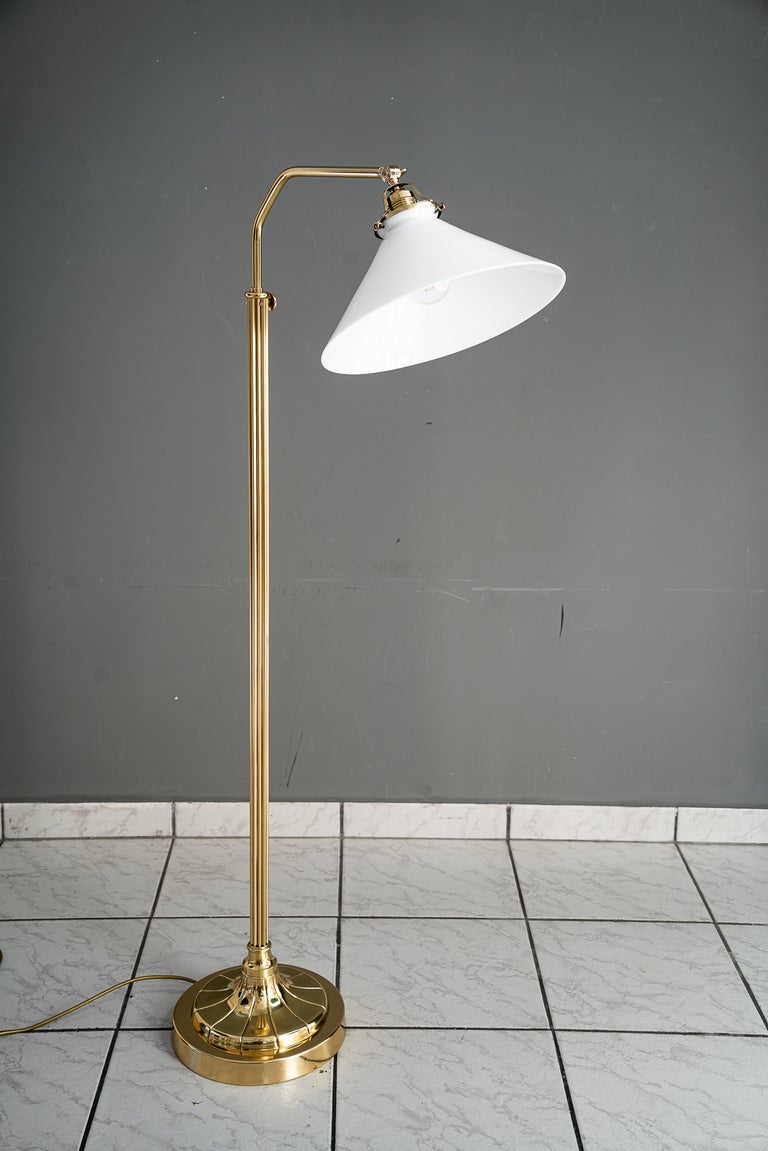 Adjustable Art Deco floor lamp with white opal glass shade vienna around 1920s