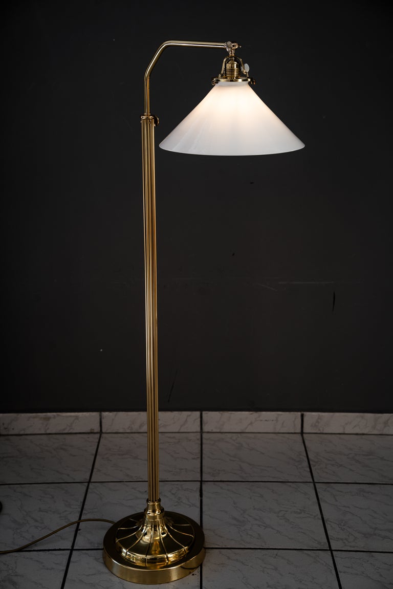 Adjustable Art Deco floor lamp with white opal glass shade vienna around 1920s