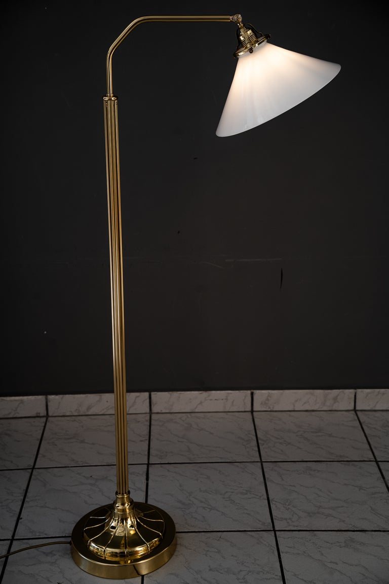 Adjustable Art Deco floor lamp with white opal glass shade vienna around 1920s