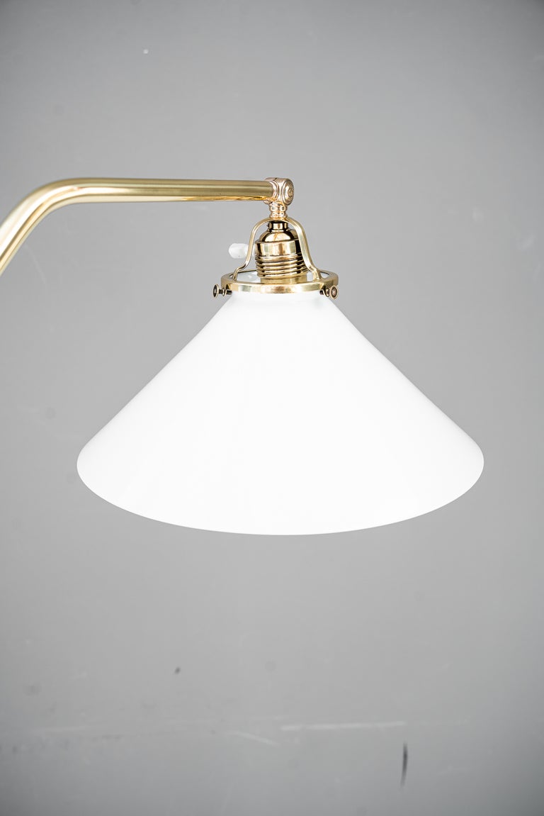 Adjustable Art Deco floor lamp with white opal glass shade vienna around 1920s