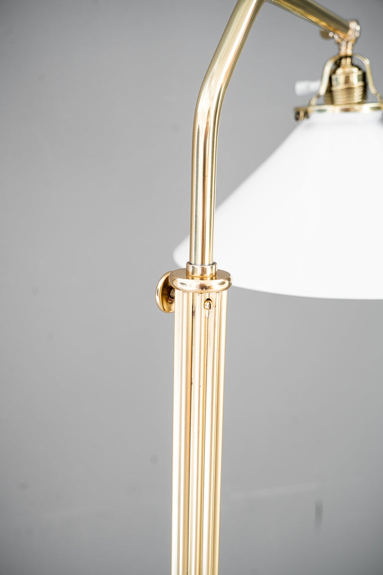 Adjustable Art Deco floor lamp with white opal glass shade vienna around 1920s