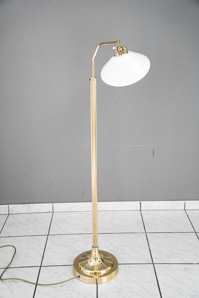 Adjustable Art Deco floor lamp with white opal glass shade vienna around 1920s