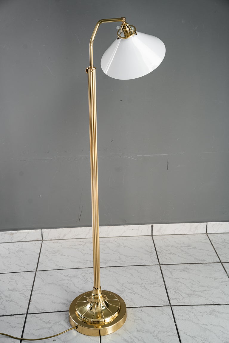 Adjustable Art Deco floor lamp with white opal glass shade vienna around 1920s