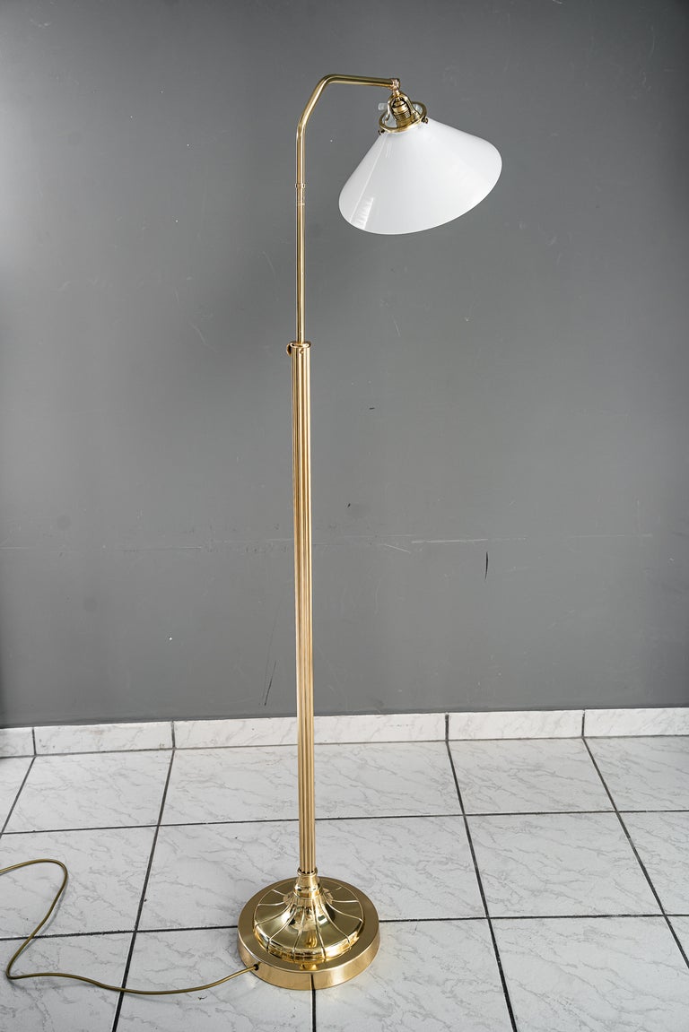 Adjustable Art Deco floor lamp with white opal glass shade vienna around 1920s