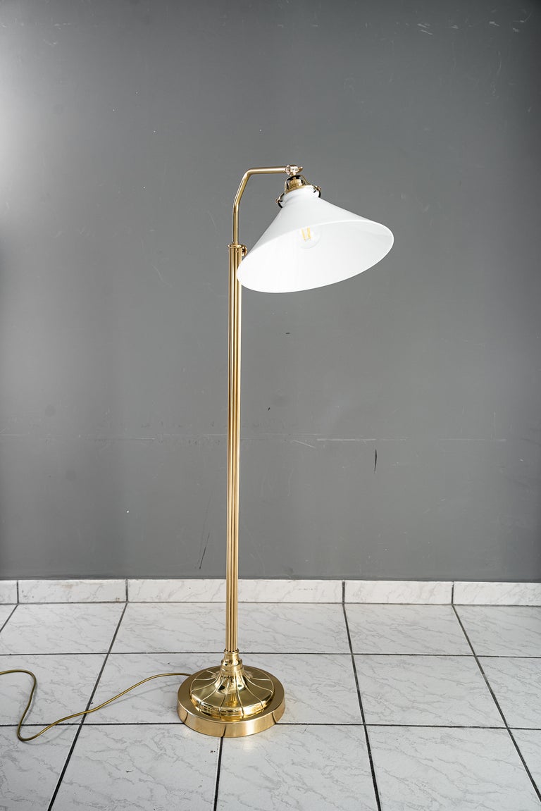 Adjustable Art Deco floor lamp with white opal glass shade vienna around 1920s