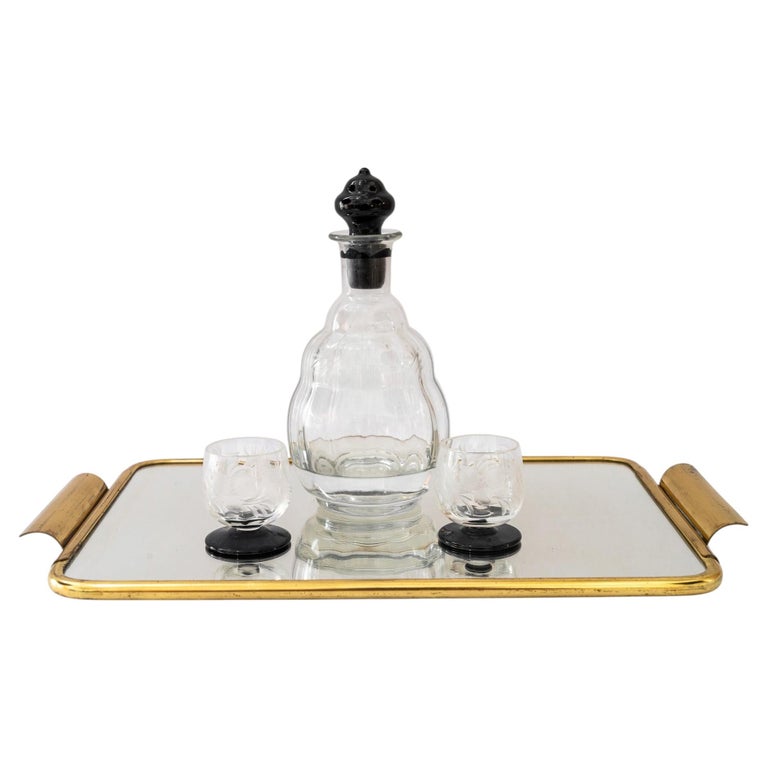 Art Deco Brass Serving plate with mirror vienna around 1920s