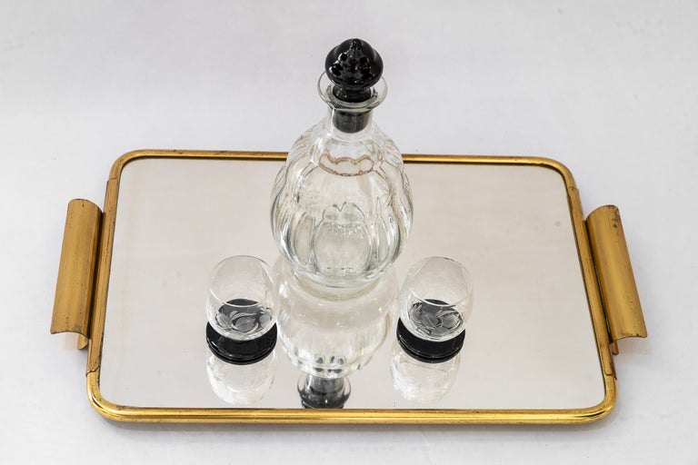 Art Deco Brass Serving plate with mirror vienna around 1920s
