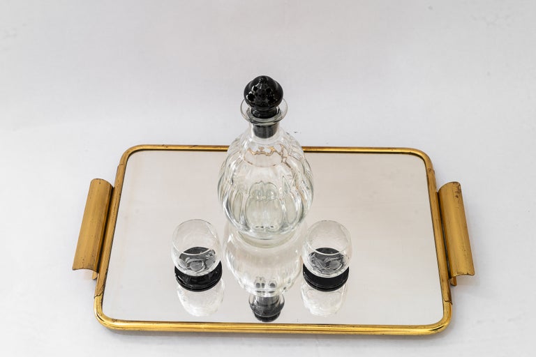 Art Deco Brass Serving plate with mirror vienna around 1920s