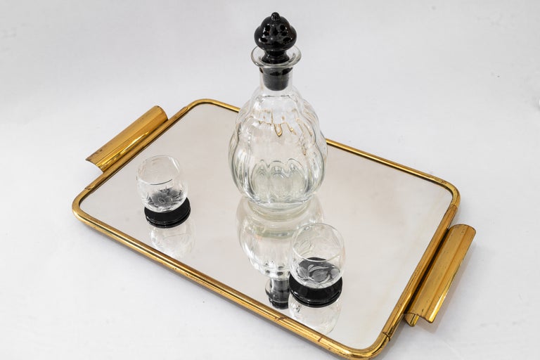 Art Deco Brass Serving plate with mirror vienna around 1920s