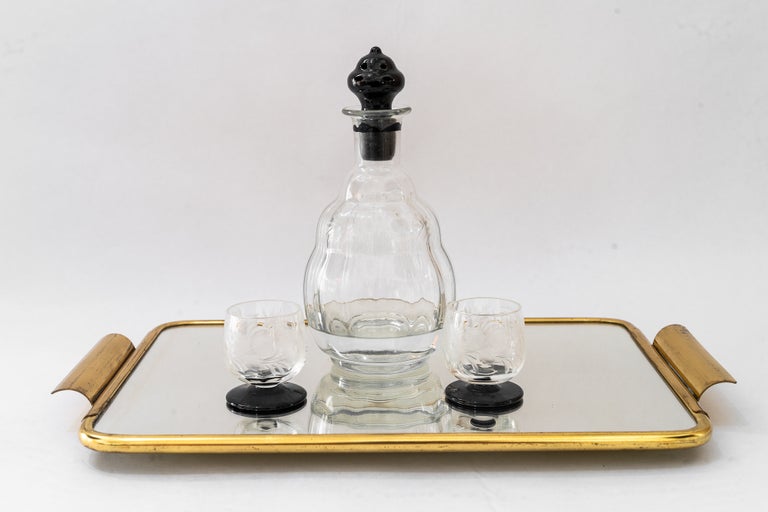 Art Deco Brass Serving plate with mirror vienna around 1920s