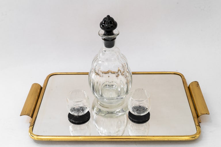 Art Deco Brass Serving plate with mirror vienna around 1920s