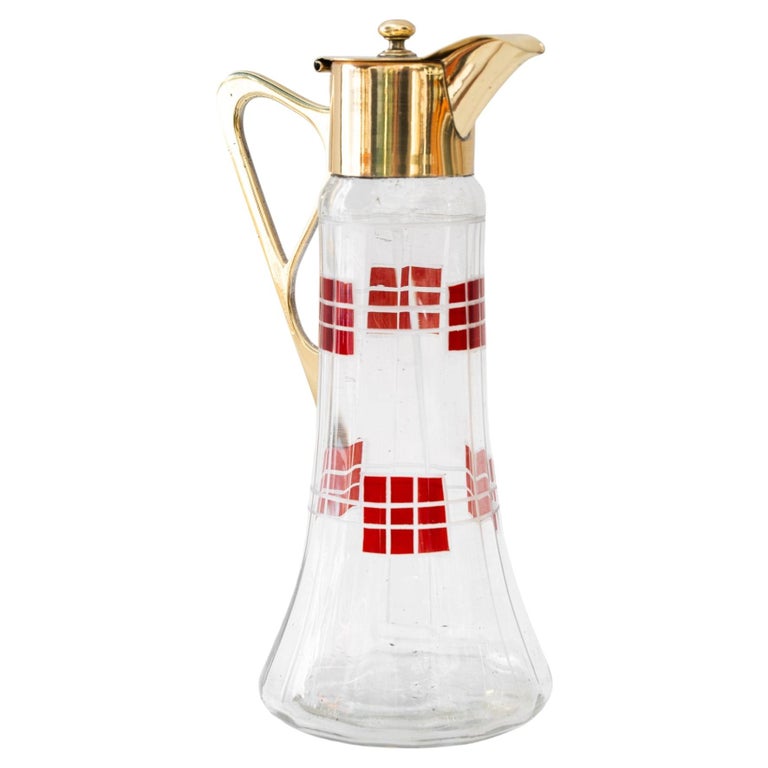 Art Deco water pitcher brass and glass vienna around 1920s