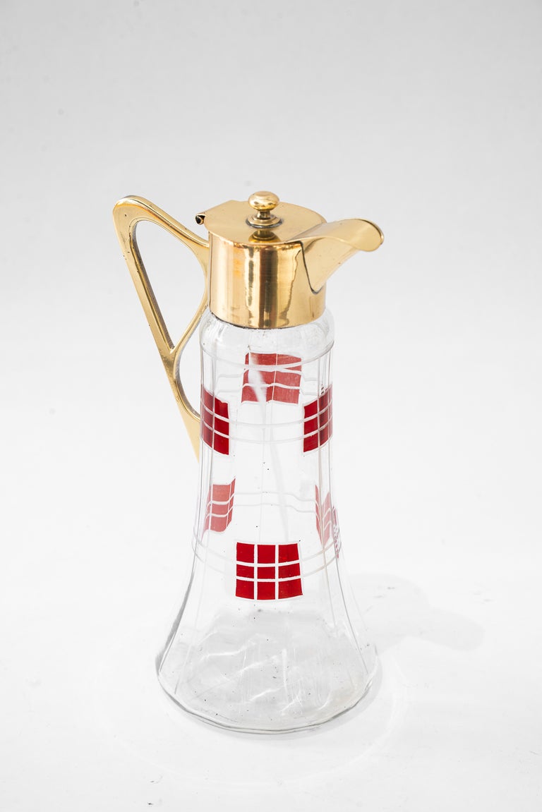 Art Deco water pitcher brass and glass vienna around 1920s