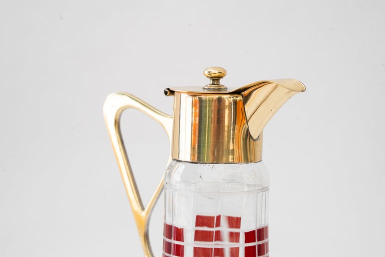 Art Deco water pitcher brass and glass vienna around 1920s