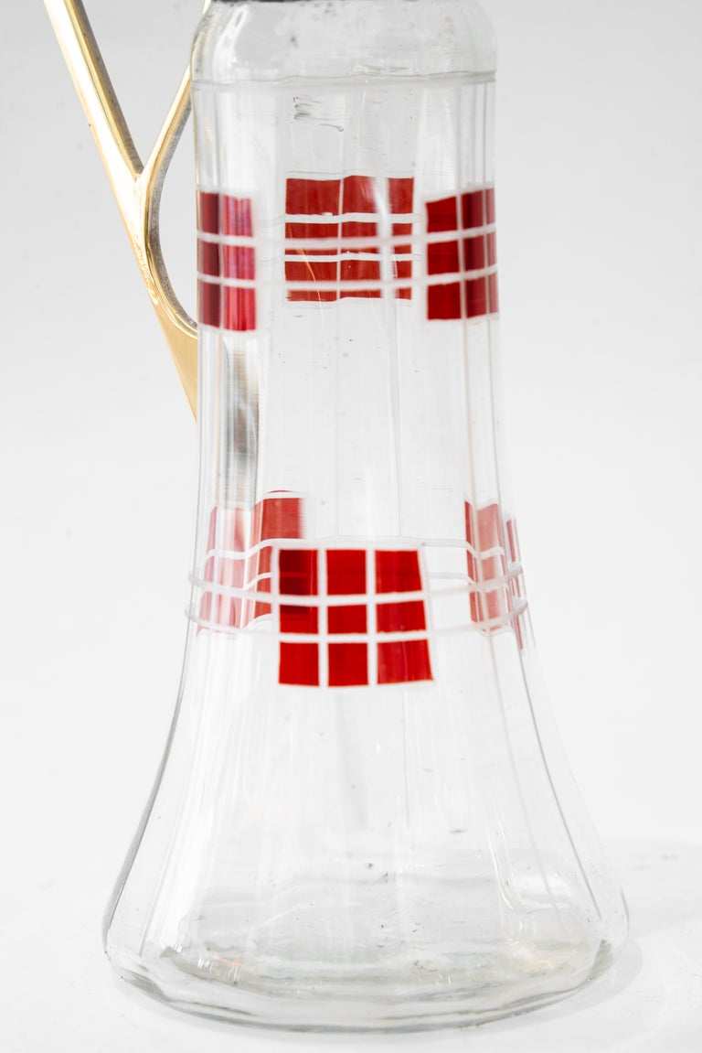 Art Deco water pitcher brass and glass vienna around 1920s