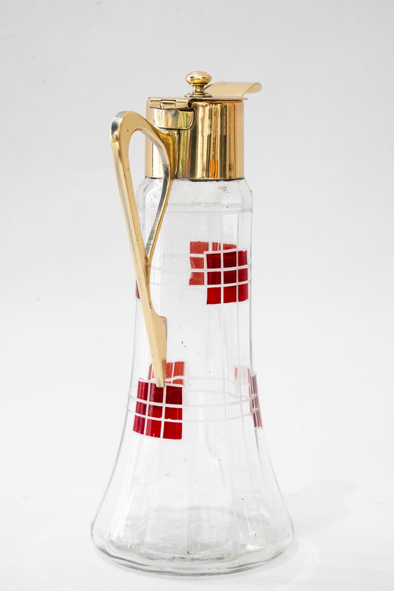 Art Deco water pitcher brass and glass vienna around 1920s