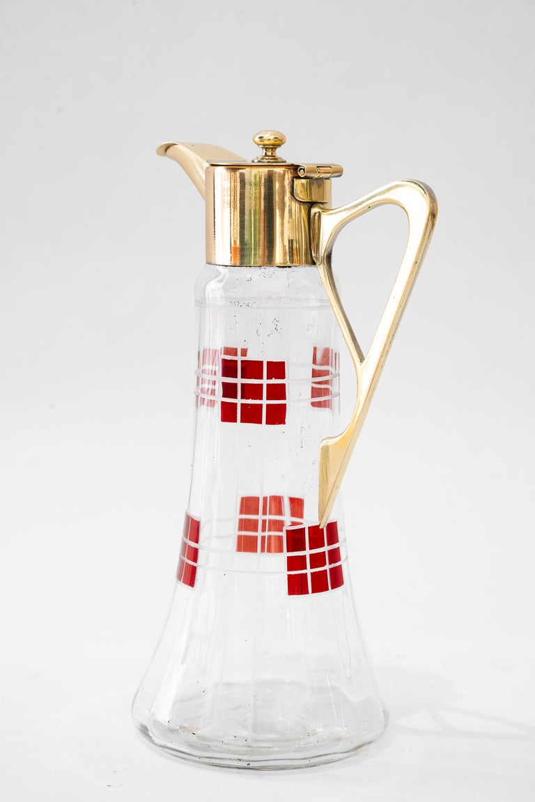 Art Deco water pitcher brass and glass vienna around 1920s