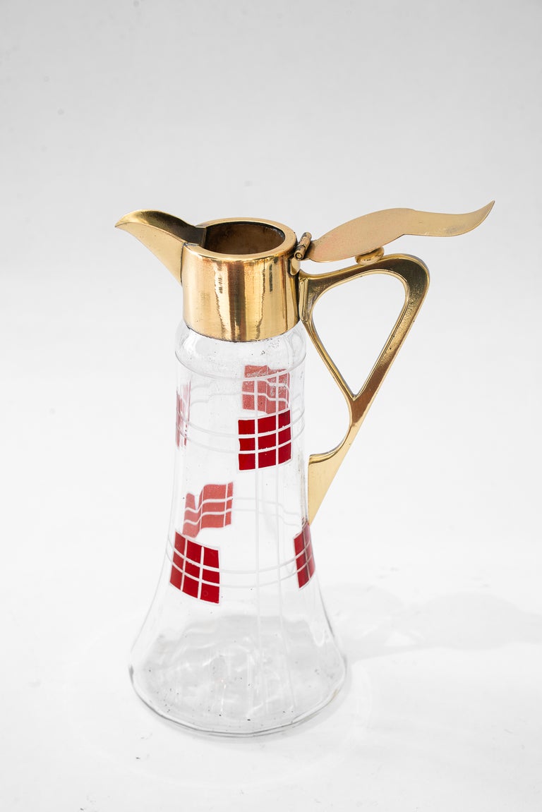 Art Deco water pitcher brass and glass vienna around 1920s