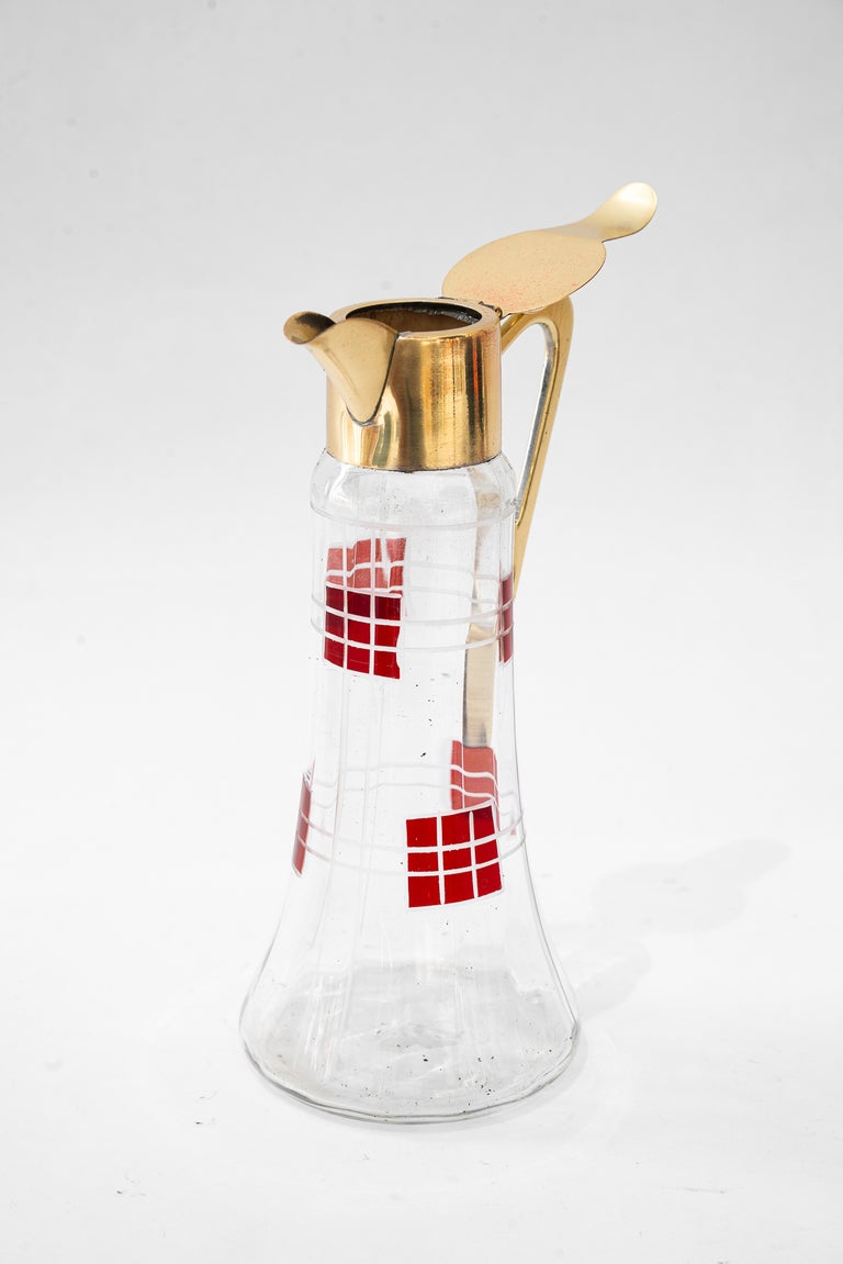 Art Deco water pitcher brass and glass vienna around 1920s