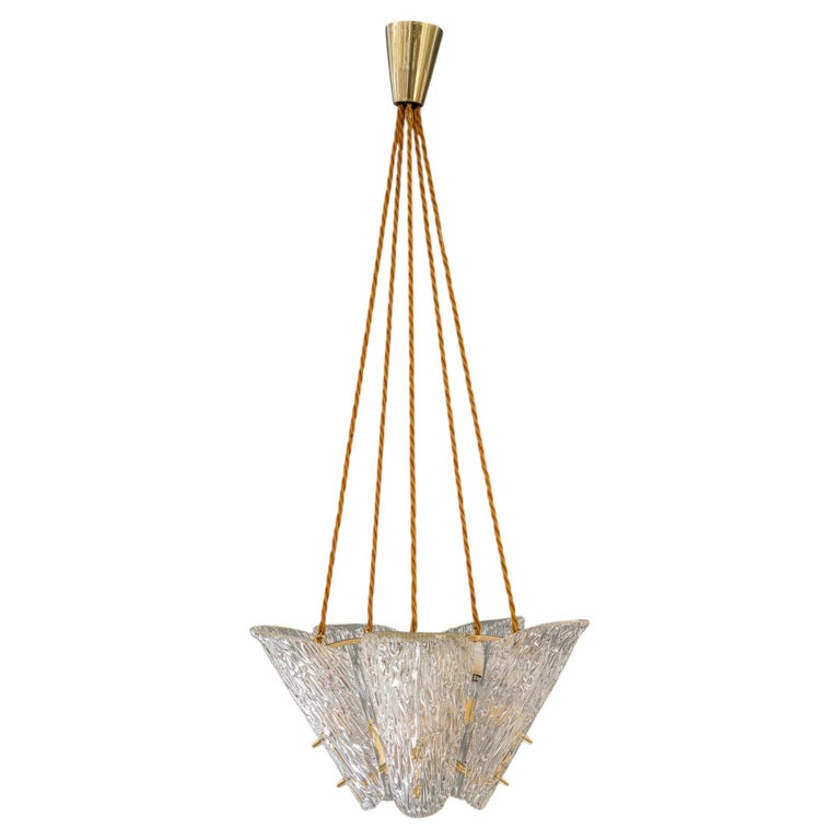Beautiful Klamar chandelier with textured glass, circa 1950s
