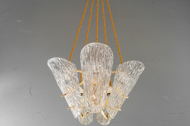 Beautiful Klamar chandelier with textured glass, circa 1950s
