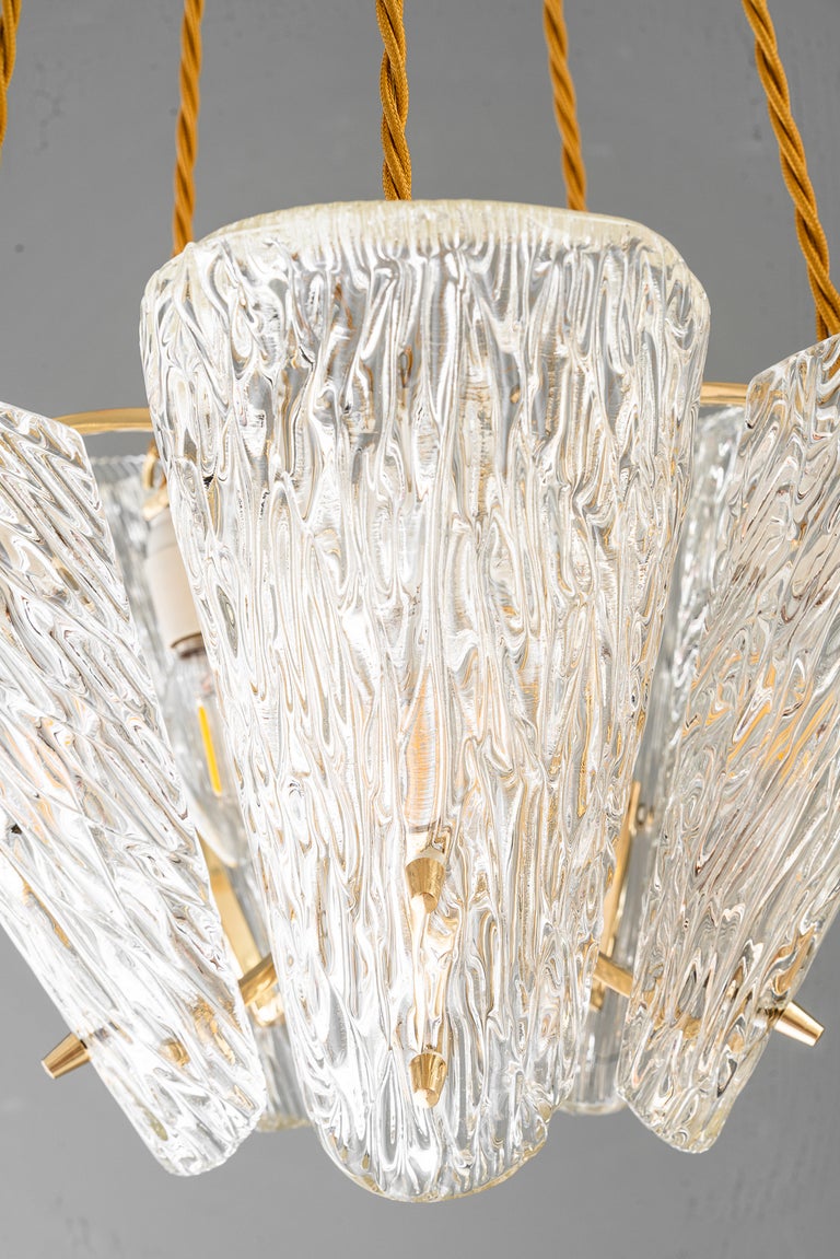 Beautiful Klamar chandelier with textured glass, circa 1950s