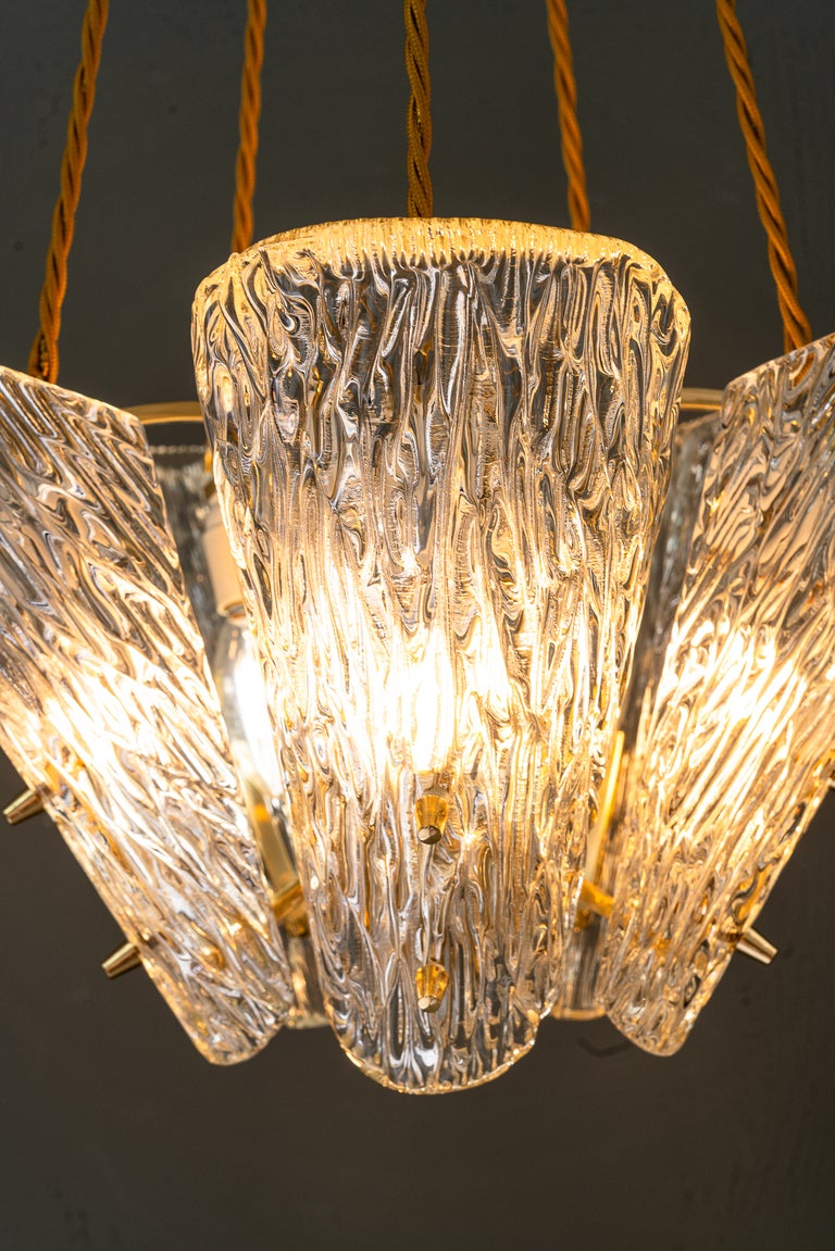 Beautiful Klamar chandelier with textured glass, circa 1950s