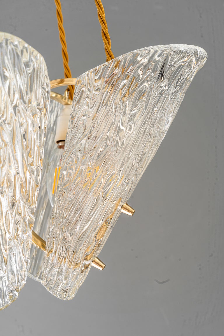 Beautiful Klamar chandelier with textured glass, circa 1950s