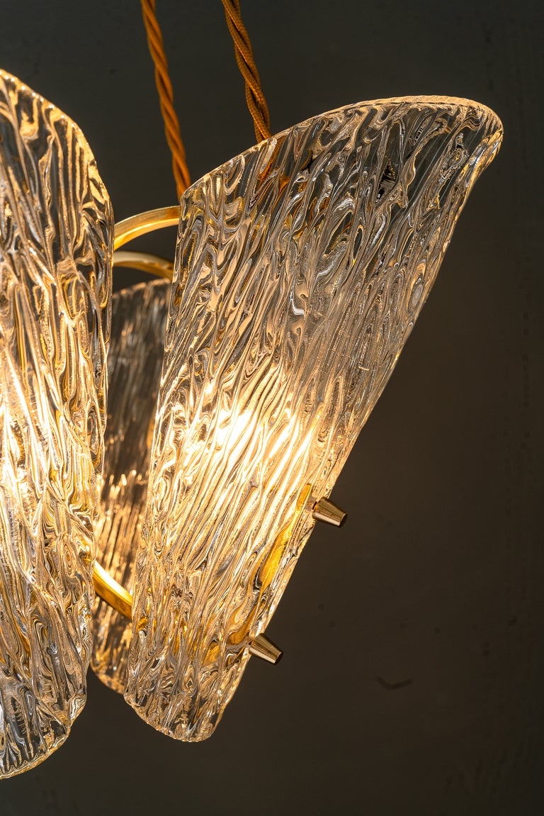 Beautiful Klamar chandelier with textured glass, circa 1950s