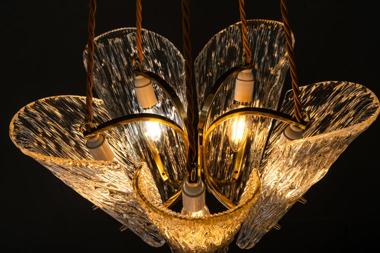 Beautiful Klamar chandelier with textured glass, circa 1950s