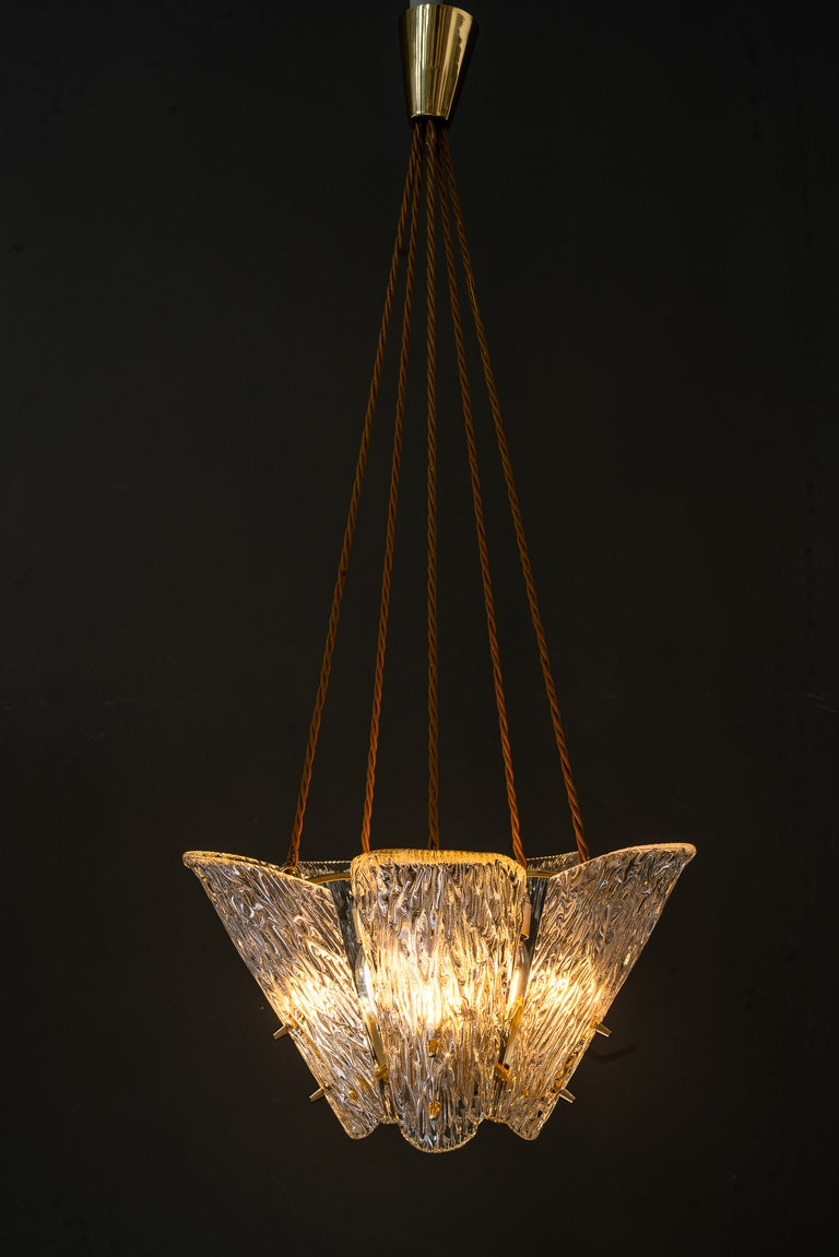 Beautiful Klamar chandelier with textured glass, circa 1950s