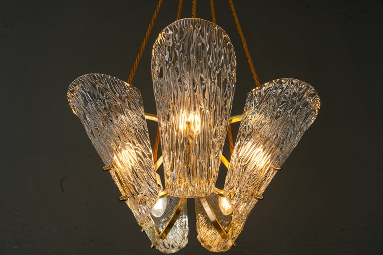 Beautiful Klamar chandelier with textured glass, circa 1950s