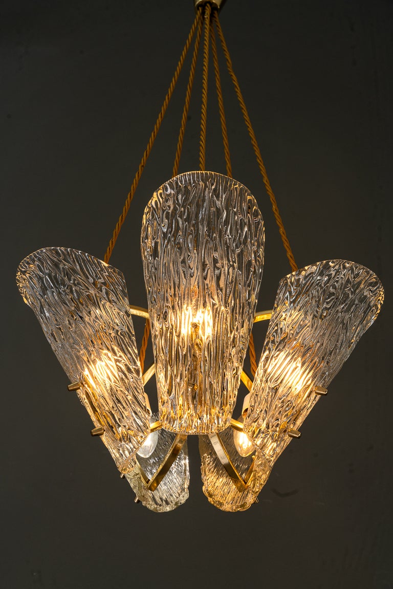 Beautiful Klamar chandelier with textured glass, circa 1950s