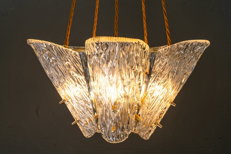 Beautiful Klamar chandelier with textured glass, circa 1950s