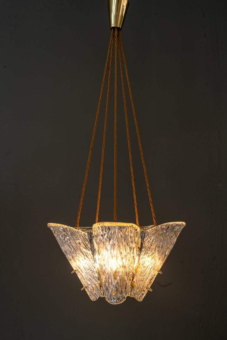 Beautiful Klamar chandelier with textured glass, circa 1950s