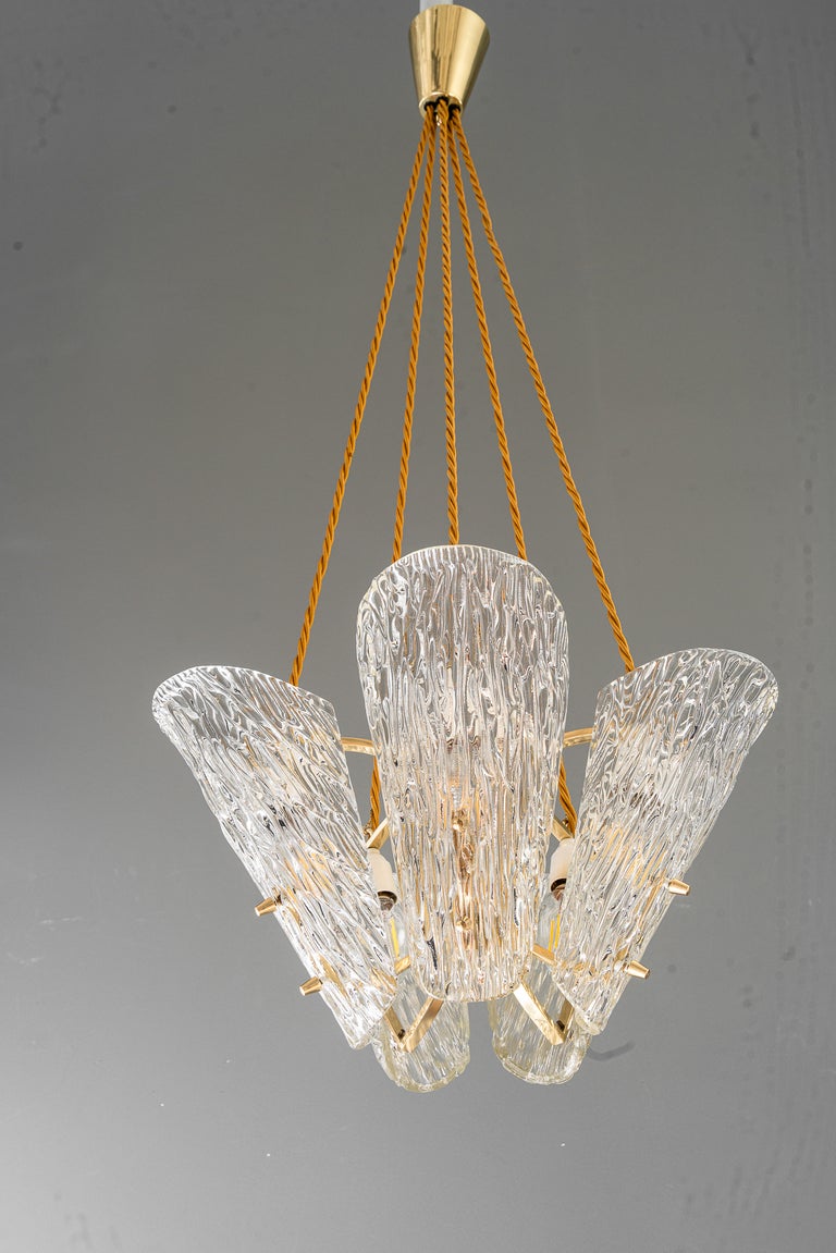Beautiful Klamar chandelier with textured glass, circa 1950s