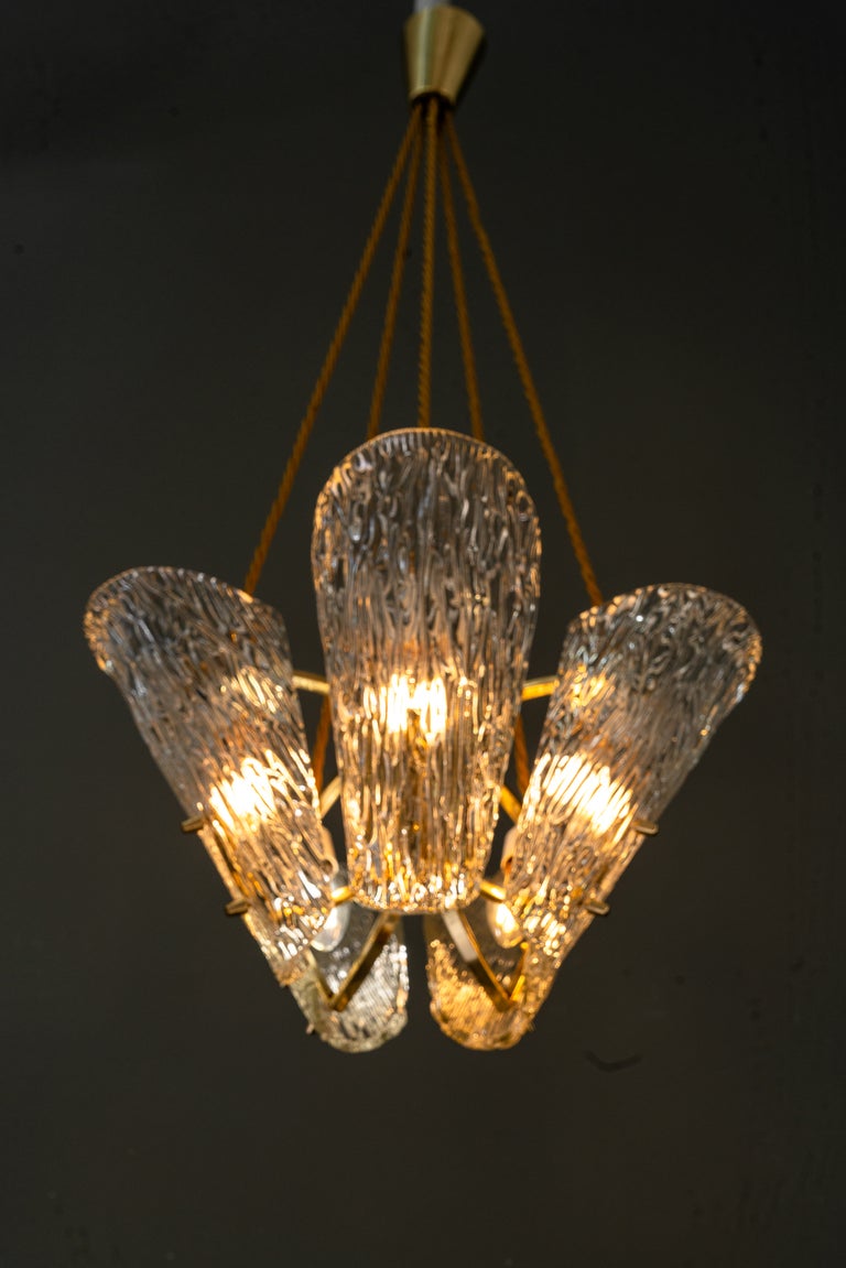 Beautiful Klamar chandelier with textured glass, circa 1950s