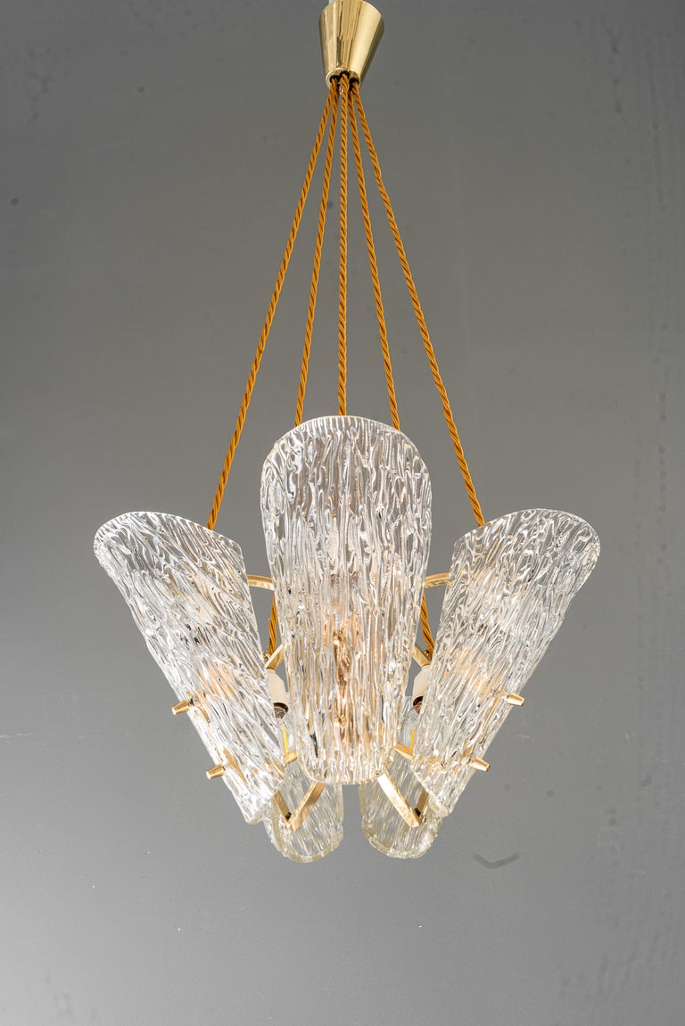 Beautiful Klamar chandelier with textured glass, circa 1950s