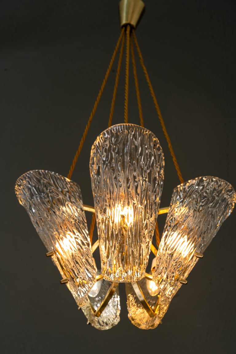 Beautiful Klamar chandelier with textured glass, circa 1950s