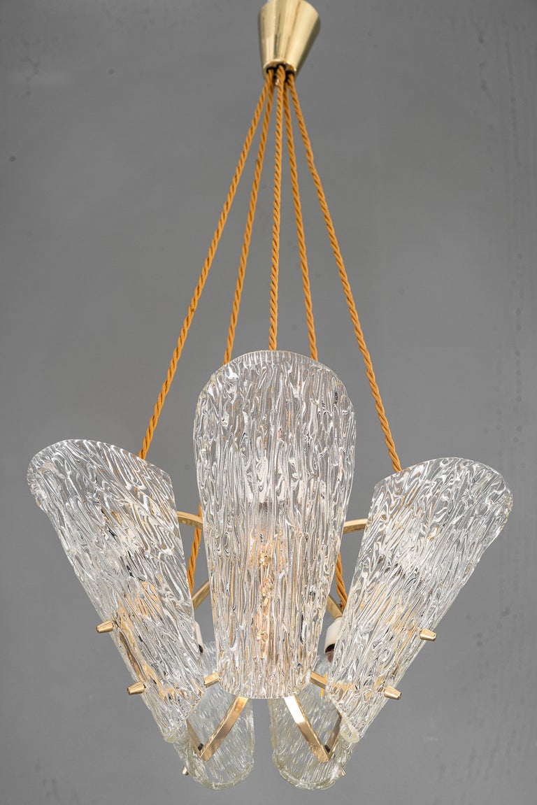 Beautiful Klamar chandelier with textured glass, circa 1950s